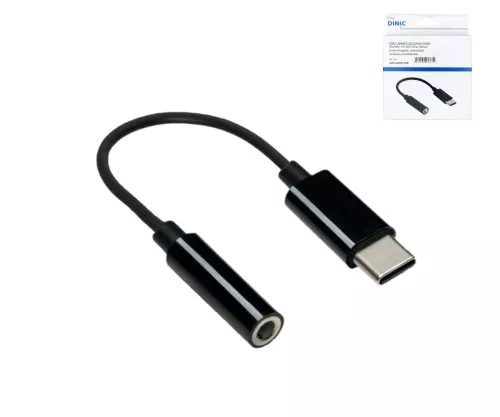 Adaptér USB-C na 3,5mm audio (digitální), bílý, s čipovou sadou, černý, krabička DINIC